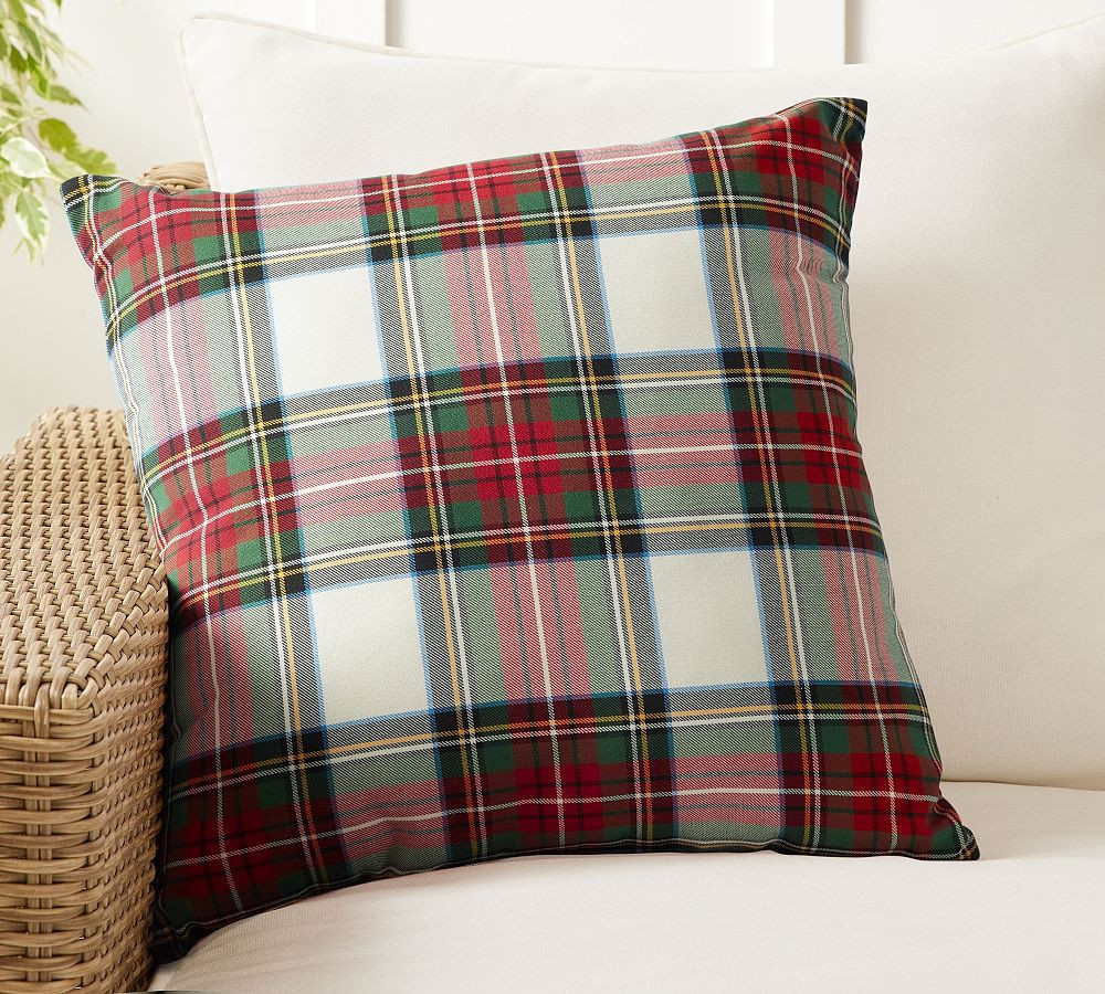Stewart Plaid Outdoor Pillow, Ivory Multi, 20 | Pottery Barn (US)