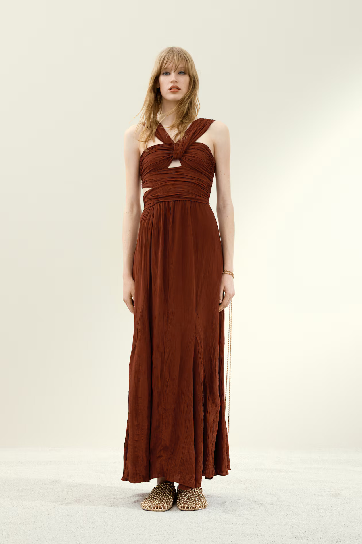 Draped Plissé Dress - Brown - Ladies | H&M US | H&M (US + CA)