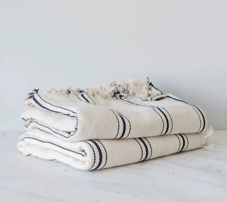 Turkish Stripe Throw Blanket 75x98 Cotton Designer King size | Etsy (CAD)