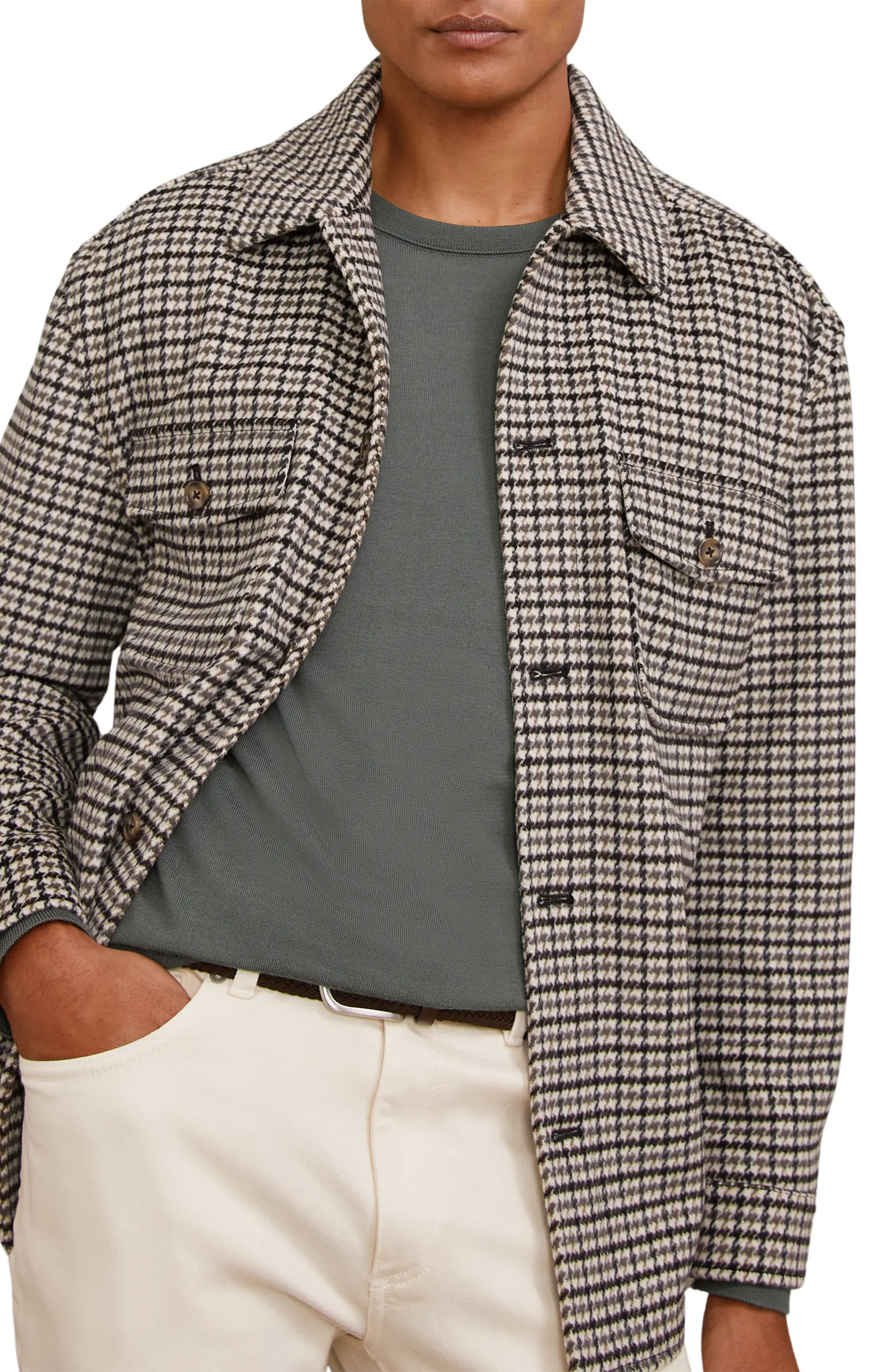 Reiss Liam Houndstooth Wool Blend Overshirt | Nordstrom | Nordstrom