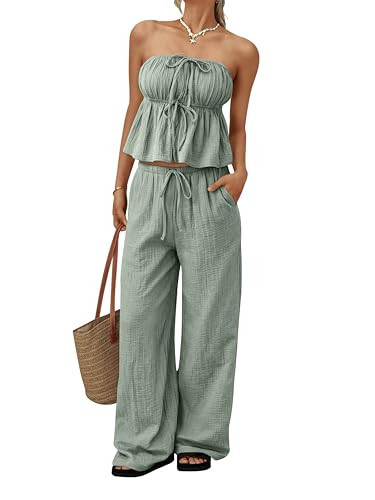 LILLUSORY 2 Piece Sets for Women Summer 2026 Vacation Travel Beach Outfits Lounge Matching Casual Airport Clothes GreyGreen L | Amazon (US)