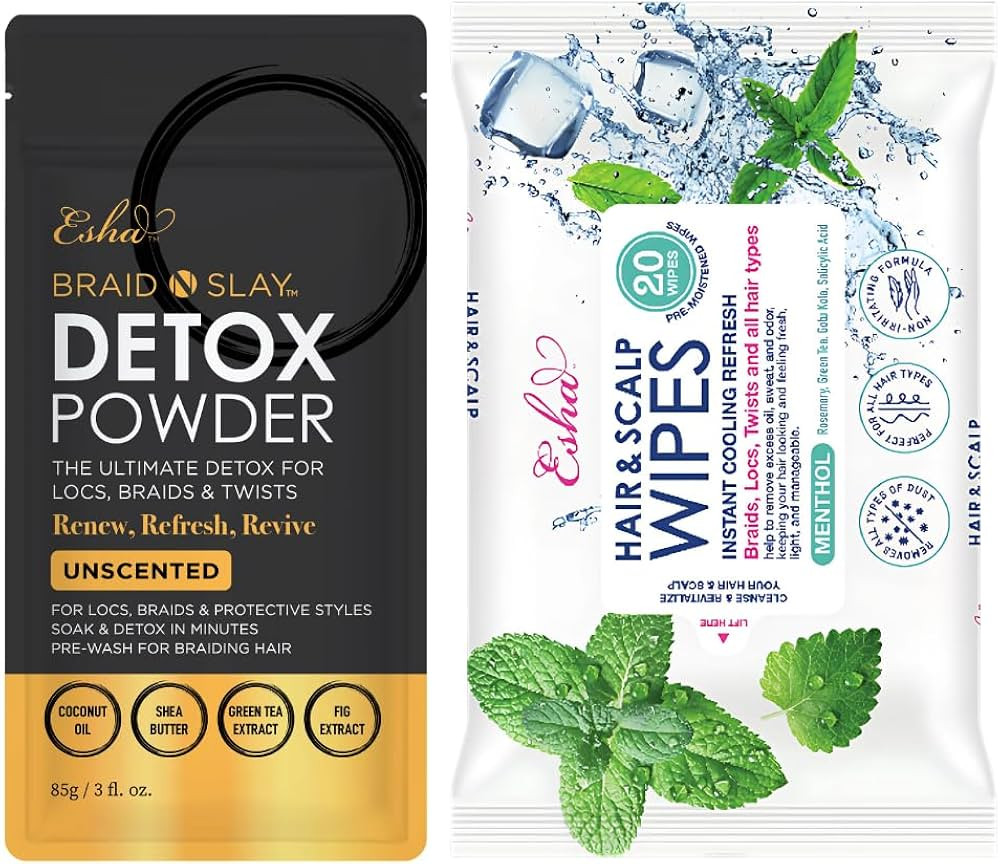 Esha Detox Kit \u2013 Hair & Scalp Wipes + Unscented Detox Powder \u2013 Scalp Cleanse & Buildup ... | Amazon (US)