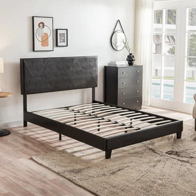 Modern Upholstered Platform Bed Frame with Wood Slat Support, No Box Spring Needed | Wayfair North America