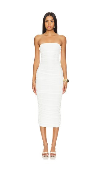 Martha Strapless Midi Dress in White | Revolve Clothing (Global)