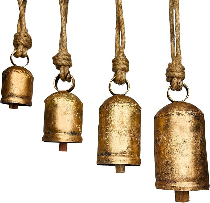 Set of 4 Harmony Cow Bells Vintage Handmade Rustic Lucky Christmas Hanging Decor Bells on Rope | Amazon (US)