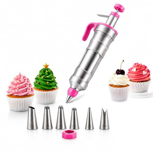OOWEOO Pink Cake Decorating Syringe Set - Reusable Icing Syringe with Tips | Amazon (US)