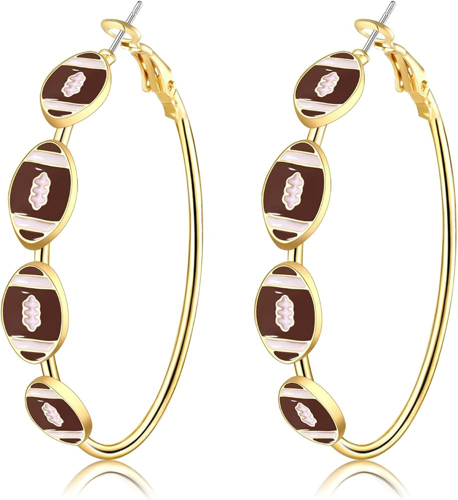 Game Day Earrings for Women Football Hoop Earrings Sport Team Earrings Race Game Day Football Jew... | Amazon (US)