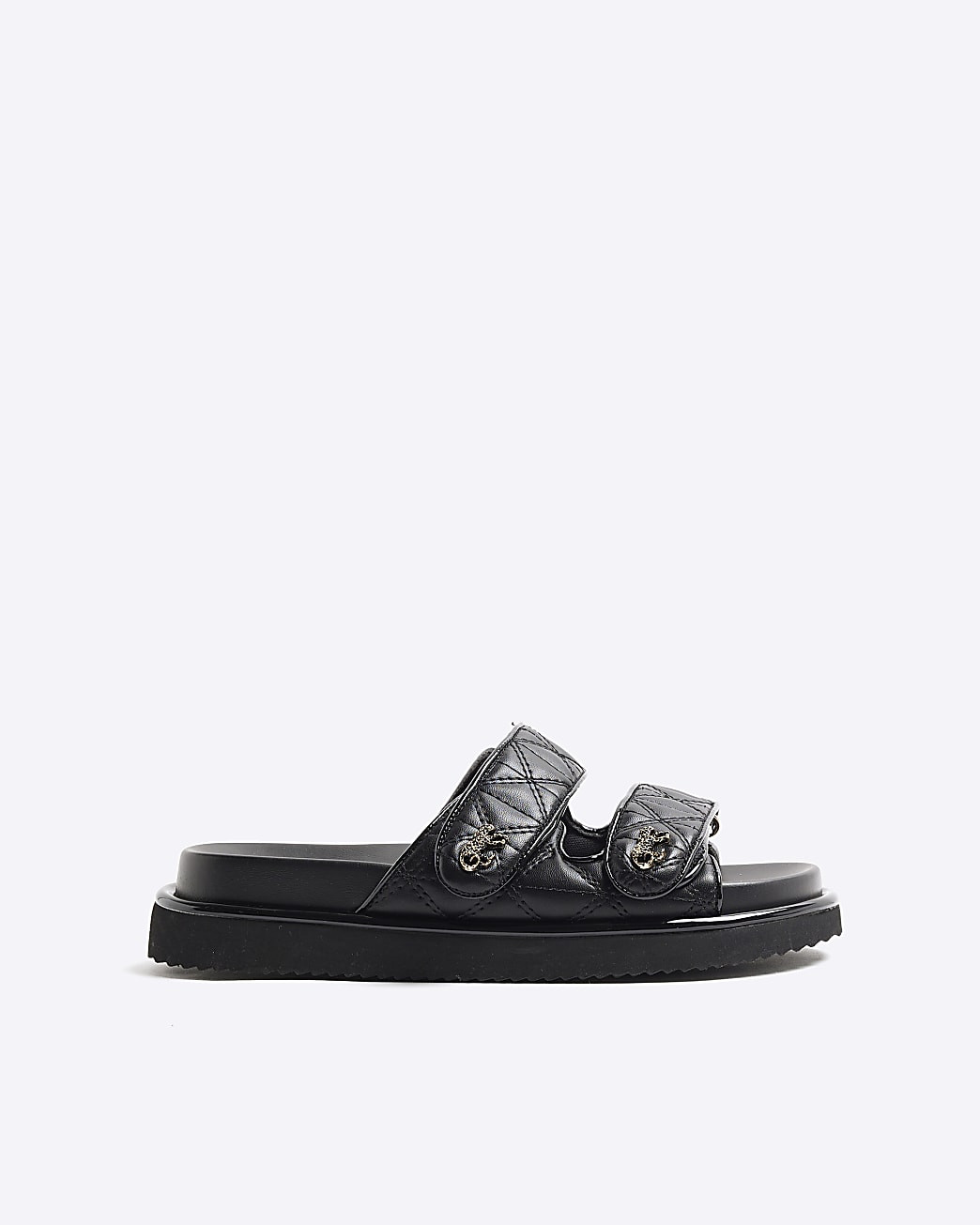 Black Quilted Chunky Footbed Sandals | River Island UK & IE