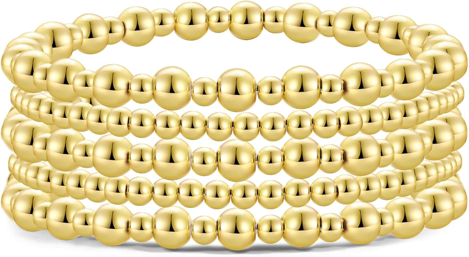 Badu Gold Plate Bead Bracelet for Women 14K Gold Plated Bead Ball Bracelet Stretchable Elastic Hy... | Amazon (US)