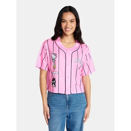 Hello Kitty Graphic Cropped Baseball Jersey, Women's | Walmart (US)