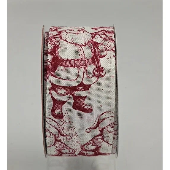 Red and White Toile Santa and Snowman Burlap Wired Christmas Ribbon, 1.5" x 15', by Holiday Time | Walmart (US)