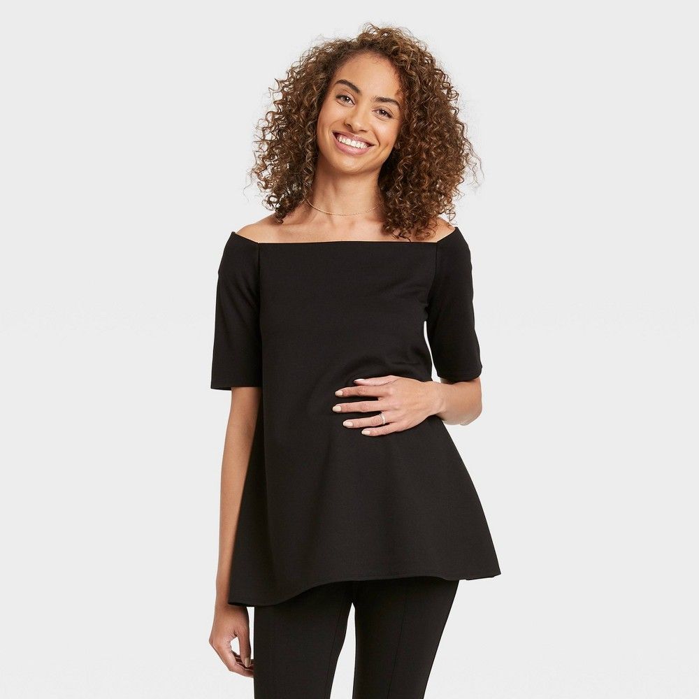 The Nines by HATCH Maternity Elbow Sleeve Off the Shoulder Ponte Top Black S | Target