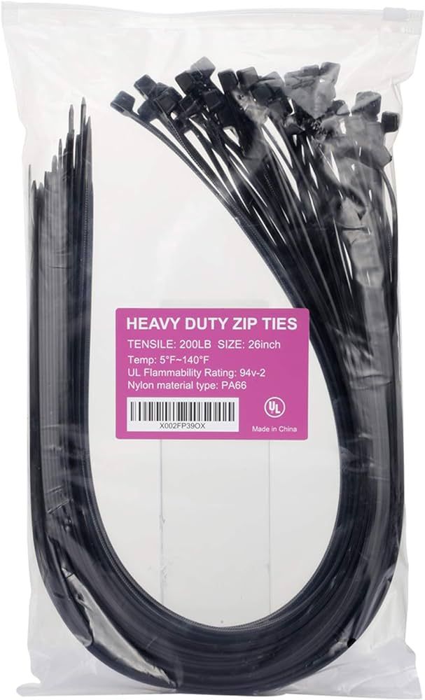 Large Zip Ties Heavy Duty Big Cable Ties Extra Long Tie Wraps Black 26 Inch 60 Pieces | Amazon (US)