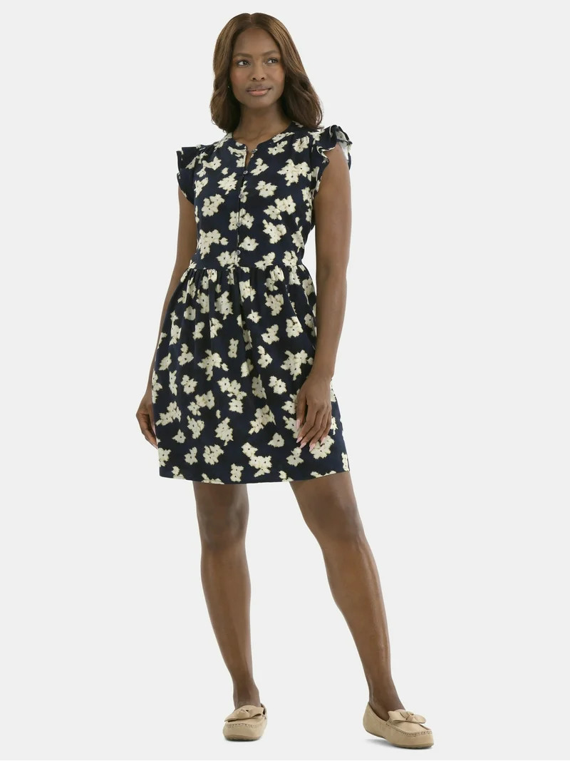 Time and Tru Women's Mini Dress with Flutter Sleeves, Sizes XS-XXXL | Walmart (US)