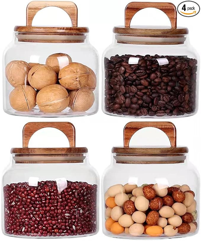 SAIOOL Glass Jars with Airtight Lid [Set of 4],Kitchen Canisters, Borosilicate Storage Containers... | Amazon (US)