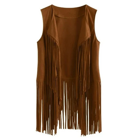 Dezsed Women s Tassel Sleeveless Vest Clearance Women 70s Hippie Faux Suede Fringe Jacket Cardigan S | Walmart (US)