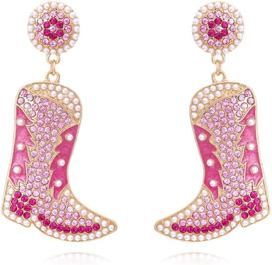 Sparkling Cowgirl Boots Drop Dangle Earrings for Women Girls Crystal Cubic Zirconia Shell Pearl B... | Amazon (US)