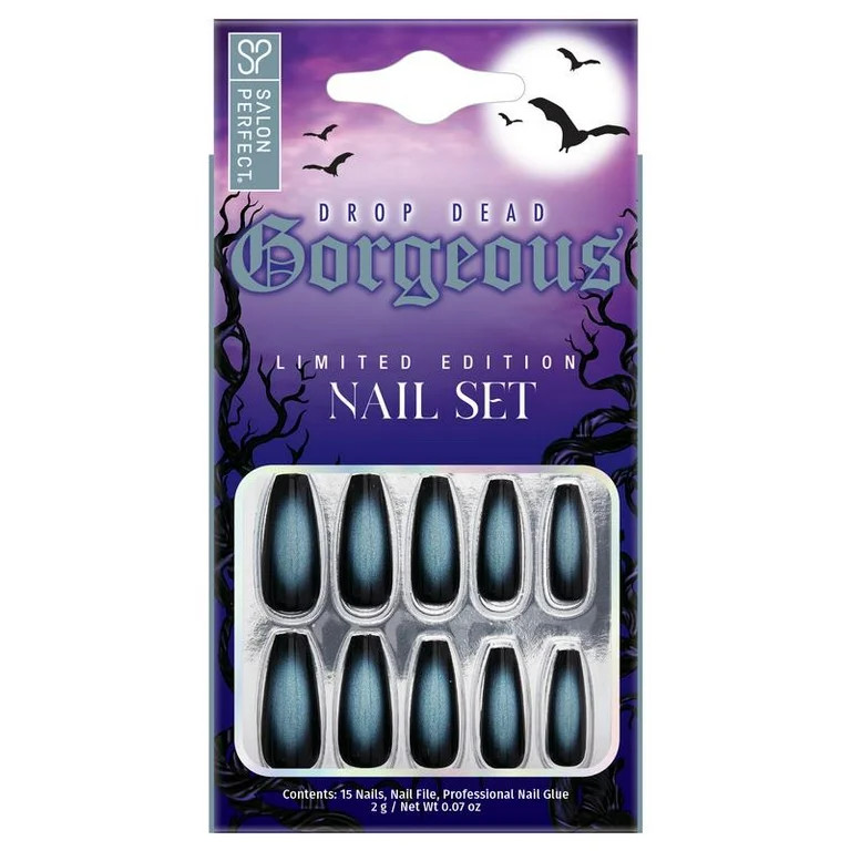 Salon Perfect Halloween Press On Nails, 229 Black Grey Aura Fake Nail Kit, 30 Nails | Walmart (US)