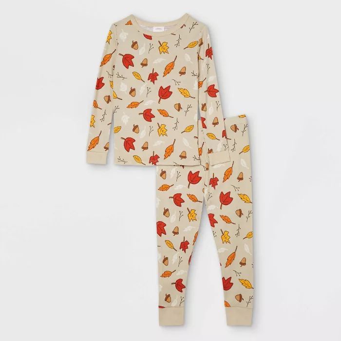 Toddler Fall Leaf Print Matching Family Pajama Set - Oatmeal | Target