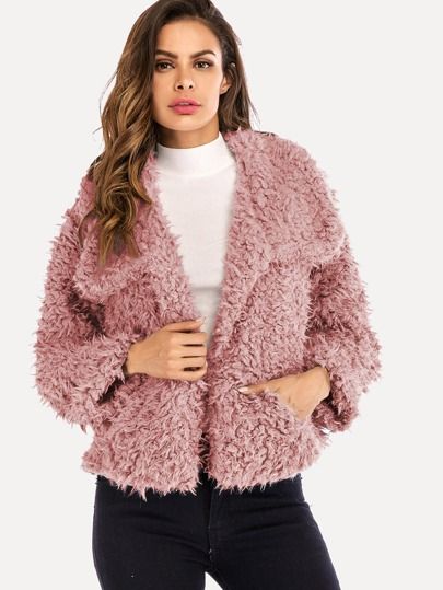 Solid Fluffy Teddy Coat | SHEIN