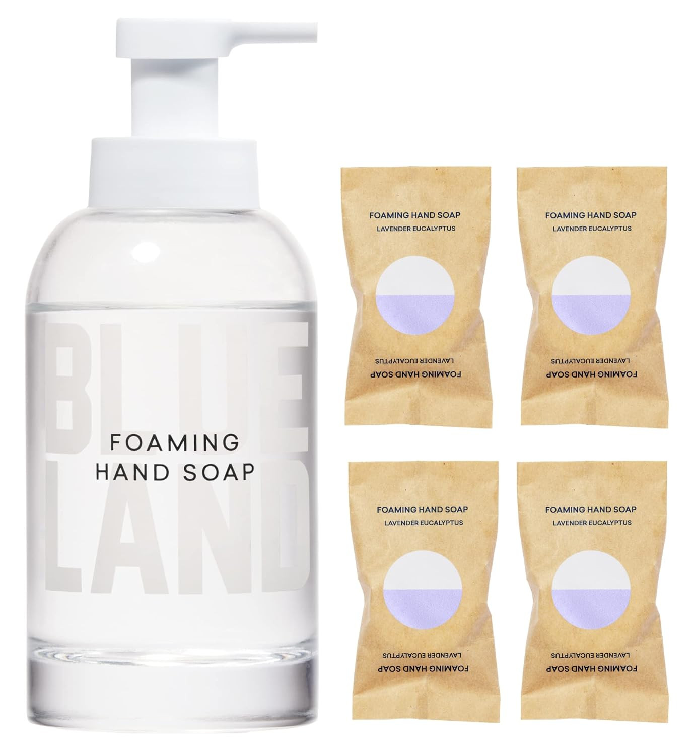 BLUELAND Hand Soap Starter Set - 1 Refillable Glass Foaming Hand Soap Dispenser + 4 Tablets Refil... | Amazon (US)