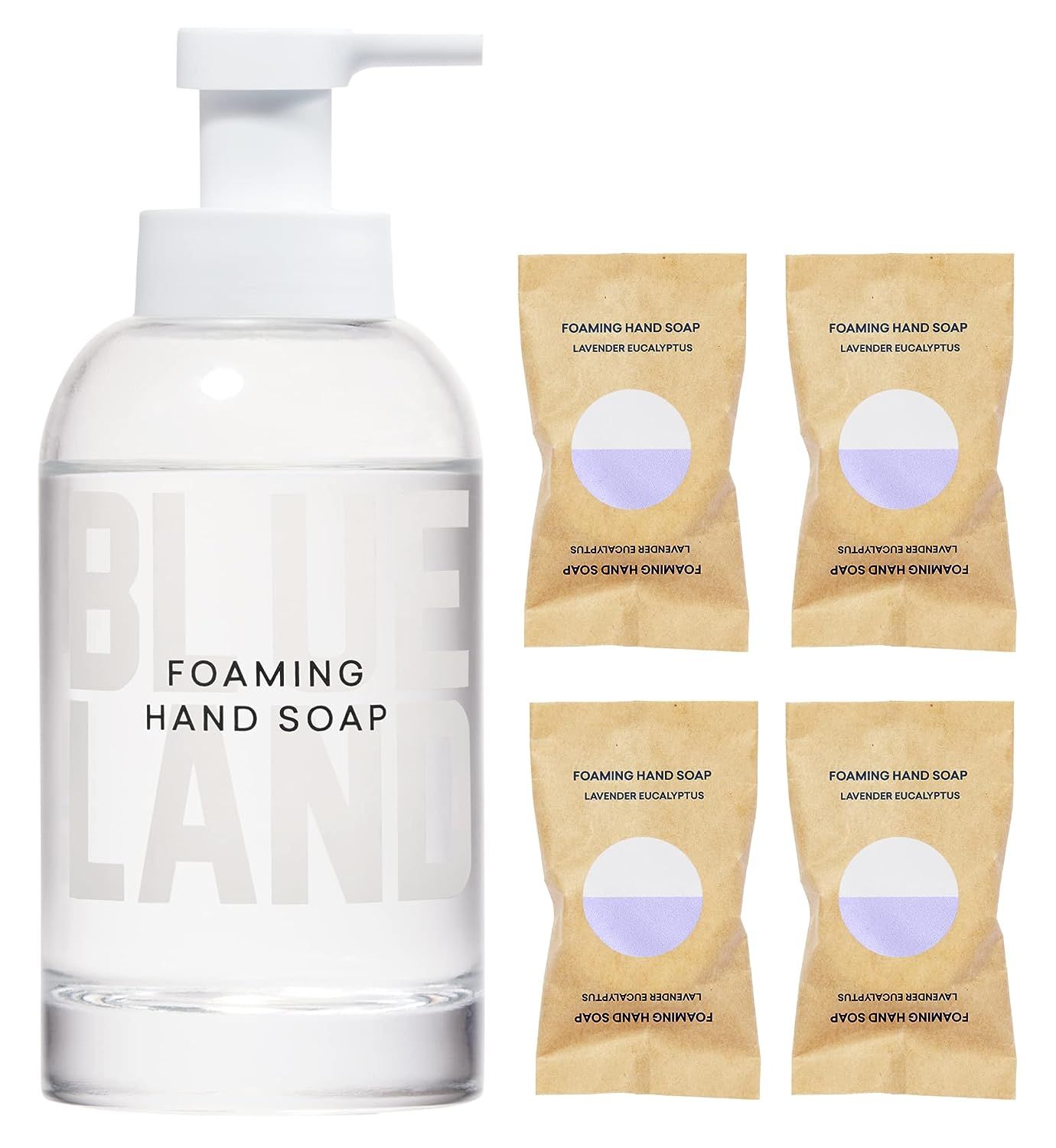 BLUELAND Hand Soap Starter Set - 1 Refillable Glass Foaming Hand Soap Dispenser + 4 Tablets Refil... | Amazon (US)