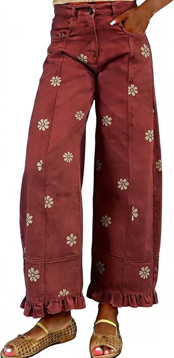 utcoco Barrel Jeans Women 2026 Floral Print Wide Leg Jeans Y2k Patchwork Baggy Boyfriend Denim Pa... | Amazon (US)