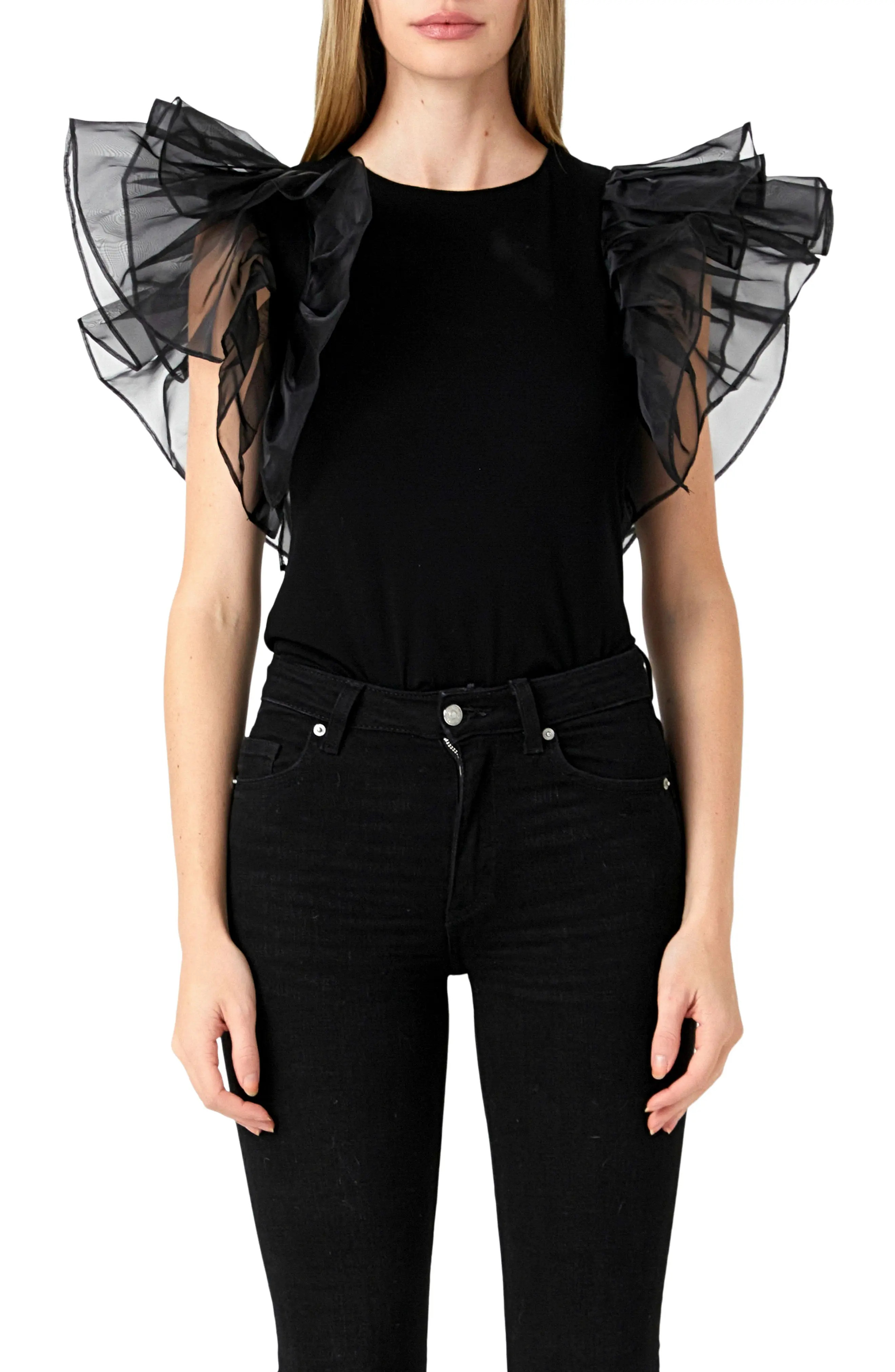 Endless Rose Organza Ruffle Sleeve Top in White at Nordstrom Rack, Size X-Small | Nordstrom Rack