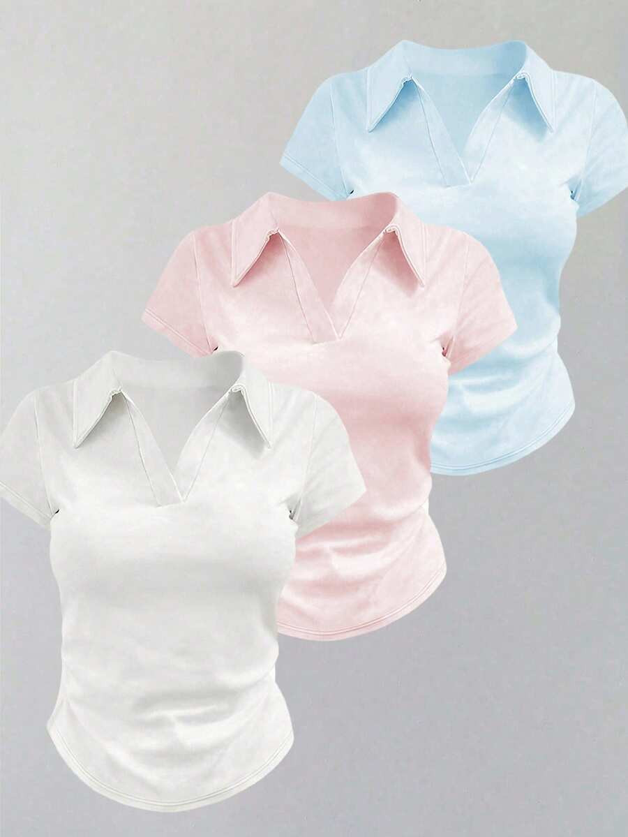 INAWLY Women's Solid Color Minimalist Short Sleeve T-Shirt, Casual Everyday Wear | SHEIN