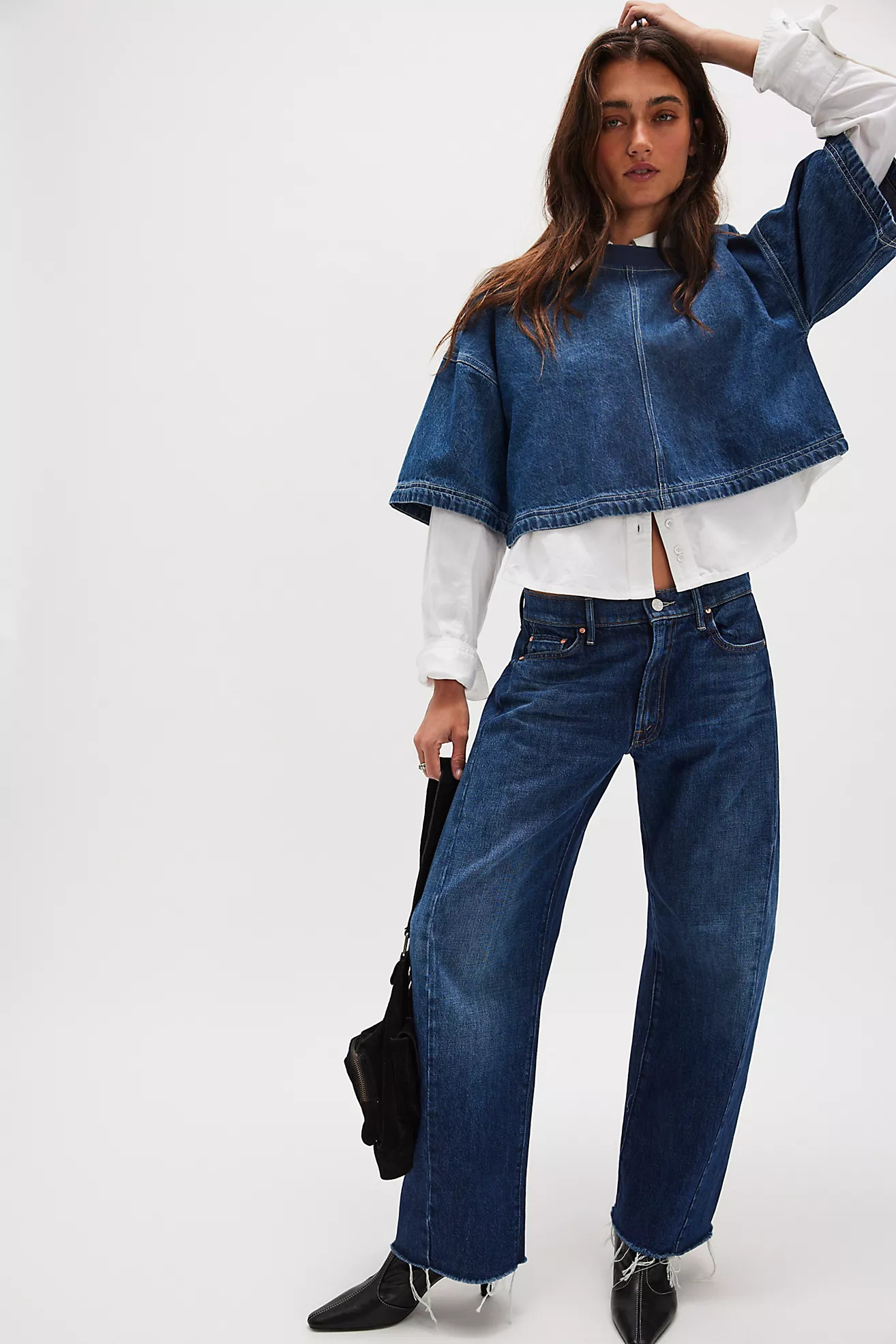 MOTHER The Mid-Rise Full-Pipe Flood Fray Jeans | Free People (Global - UK&FR Excluded)