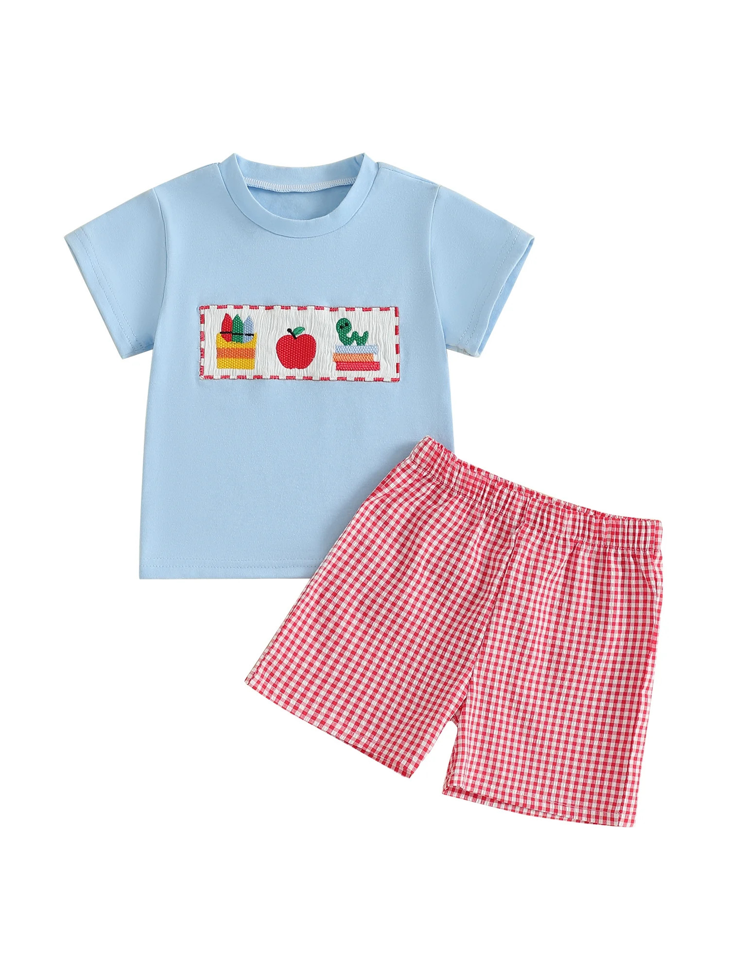 BemeyourBBs Boy Back to School Outfits Short Sleeve T-Shirts Plaid Shorts - Walmart.com | Walmart (US)