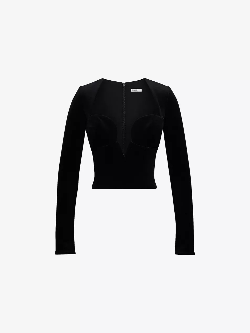 Sierra Long-Sleeve Velvet-Jersey Corset Top | Selfridges