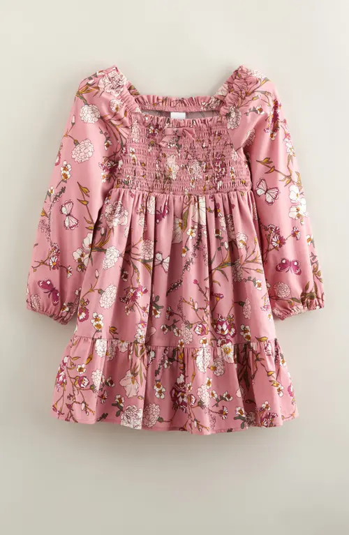 Nordstrom Kids' Smocked Cotton Dress in Pink Prince Butterfly Garden at Nordstrom, Size 4 | Nordstrom