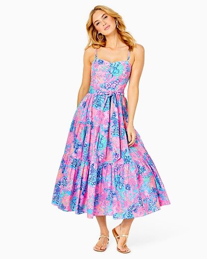 Women's Edith Midi Dress in Beige, Splendor In The Sand - Lilly Pulitzer | Lilly Pulitzer