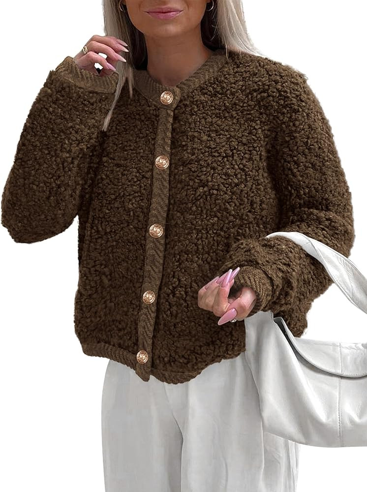 PRETTYGARDEN Women's Faux Fur Shearling Coat Fuzzy Fleece Button Up Trendy Fall Winter Cropped Ja... | Amazon (US)