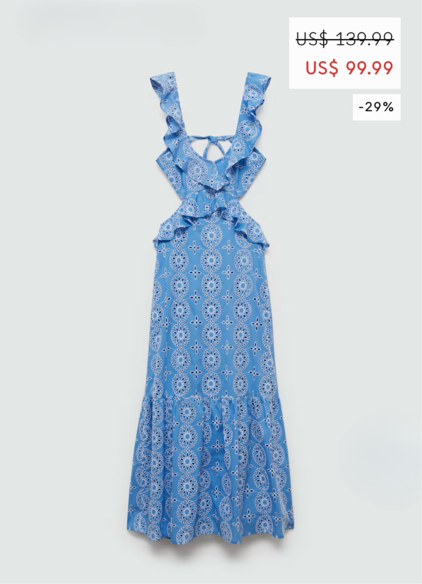 Openwork details ruffle dress
🤍
100% cotton fabric. Evasé design. Ruffle design. Crew neck. Wide straps. Embroidered details. Openwork details. Side slits. Flared hem. Elasticated waist. Bow closing on the back.

Cute summer dress, Vacation dress, Blue dress

#LTKFindsUnder100 #LTKStyleTip #LTKSummerSales