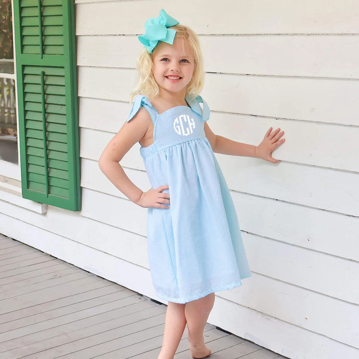 Turquoise Stripe Tie Strap Bow Dress | Classic Whimsy
