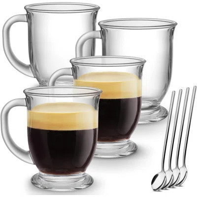 Glass Coffee Mugs Set of 4, Clear Large Coffee Mug 15 Oz With Handles for Hot Beverages | Wayfair North America