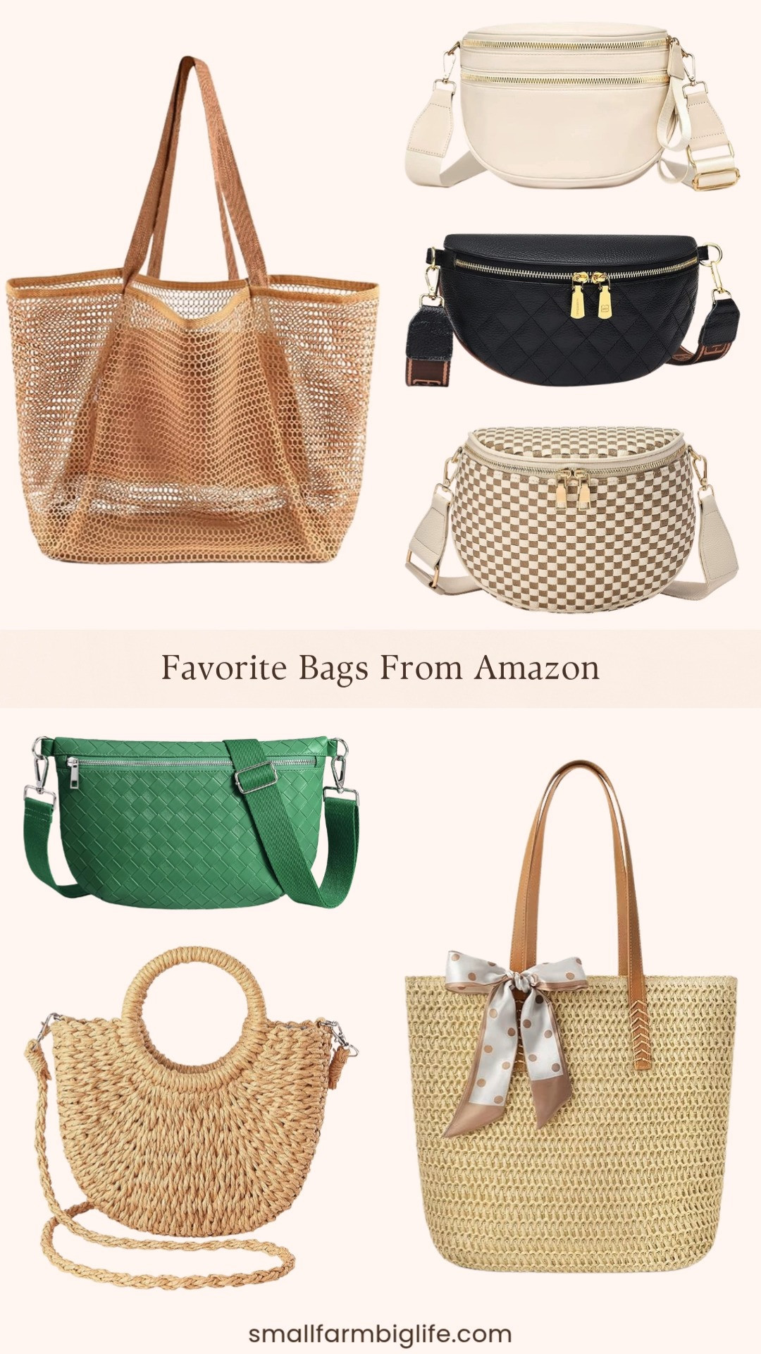 Sharing some of my favorite bag finds from Amazon right now and there are so many good styles at amazing prices! From a woven checkered bum bag and straw beach bags to a mesh travel tote, a sleek black sling bag, a green woven crossbody, and a classic cream shoulder bag, these are the fun and functional summer bags that work for every occasion from the beach to everyday errands. Linking all my favorites below! 

 #LTKSeasonal #LTKOver40 #LTKTravel
