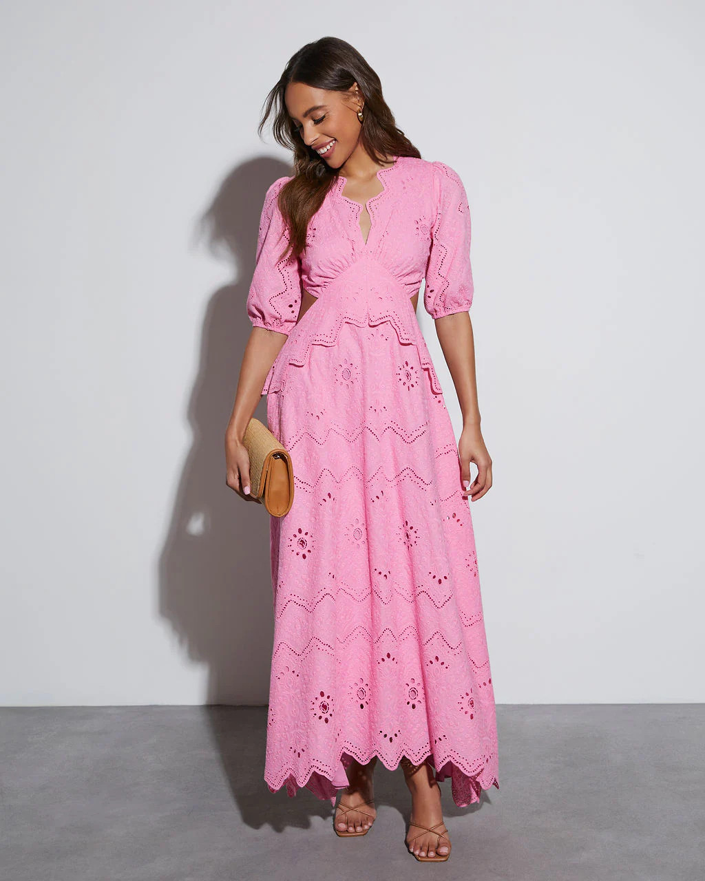 Anisa Eyelet Puff Sleeve Cutout Maxi Dress | VICI