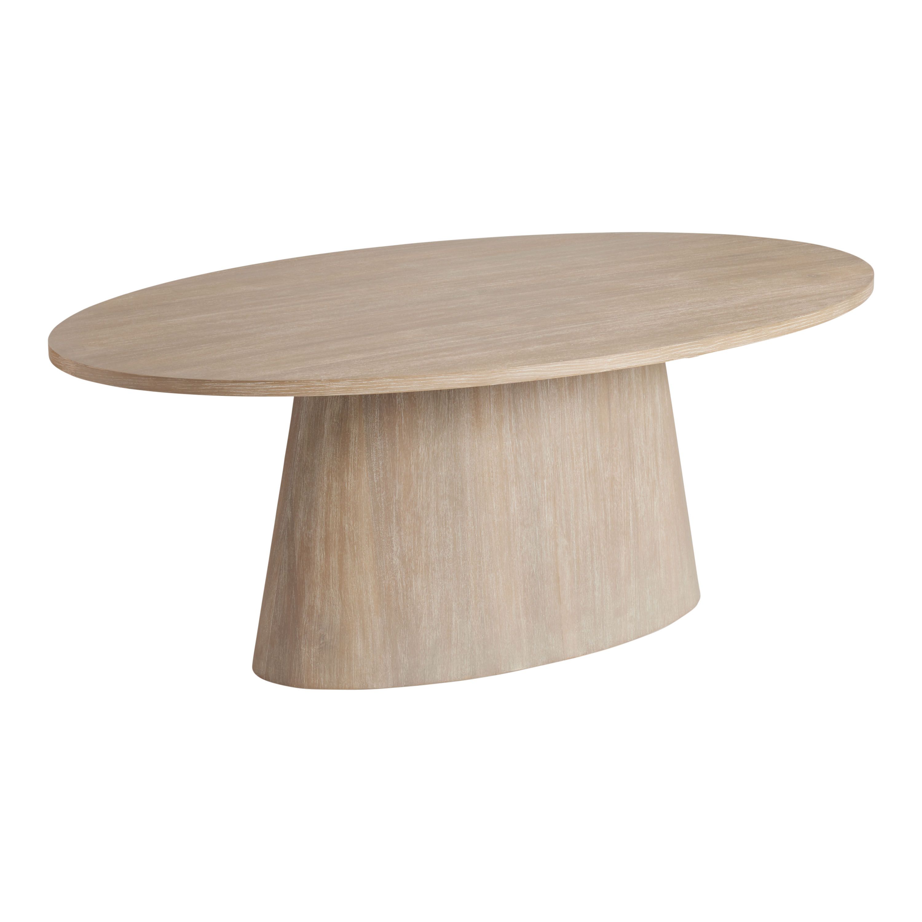 Lennon Oval Graywash Wood Pedestal Dining Table | World Market