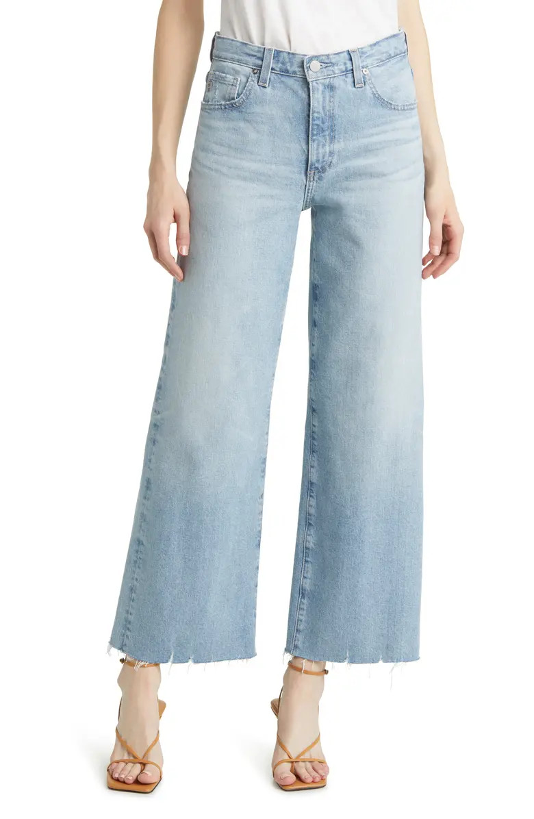Saige Raw Hem High Waist Crop Wide Leg Jeans | Nordstrom