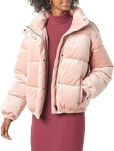 Amazon.com: Daily Ritual Women's Mock-Neck Short Puffer Jacket, Velvet Dusty Pink, Large : Clothi... | Amazon (US)