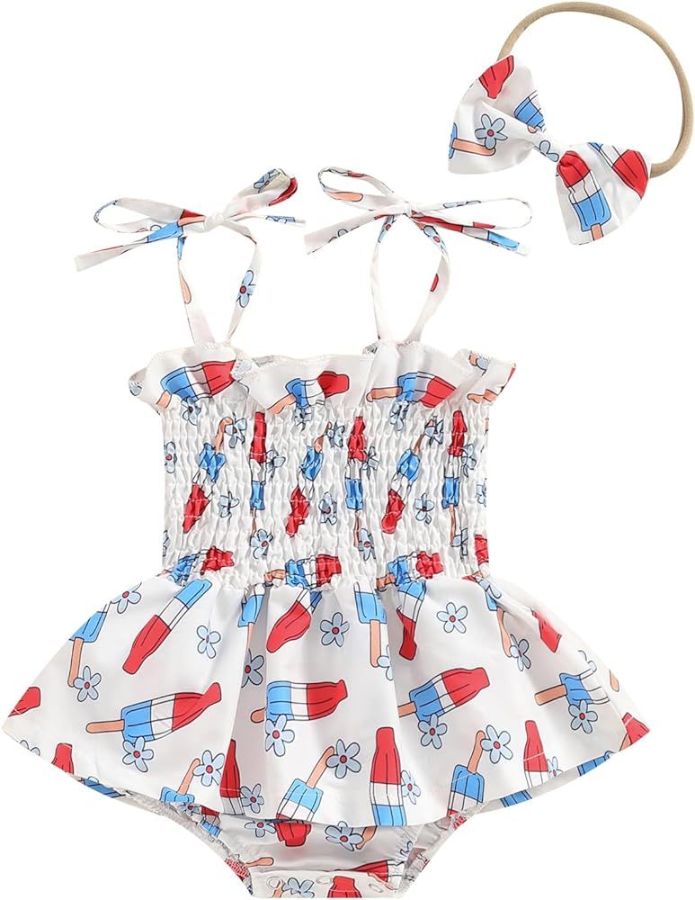 Newborn Baby Girl Summer Outfit Floral Romper Smocked Dress Toddler Girl Jumpsuit | Amazon (US)