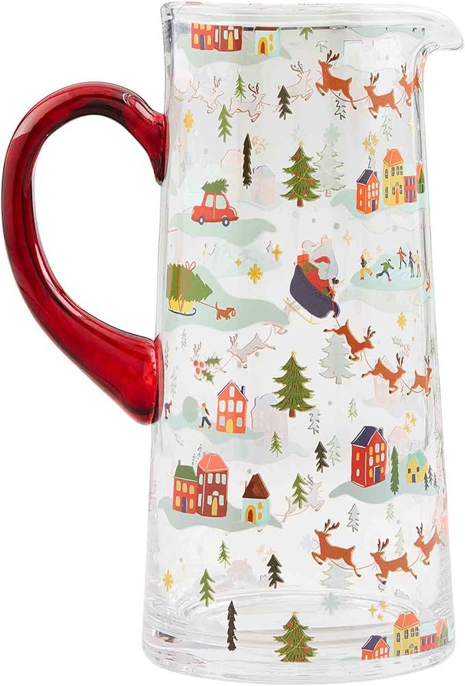Mud Pie Christmas Village Glass Pitcher, 100 oz, Red | Amazon (US)