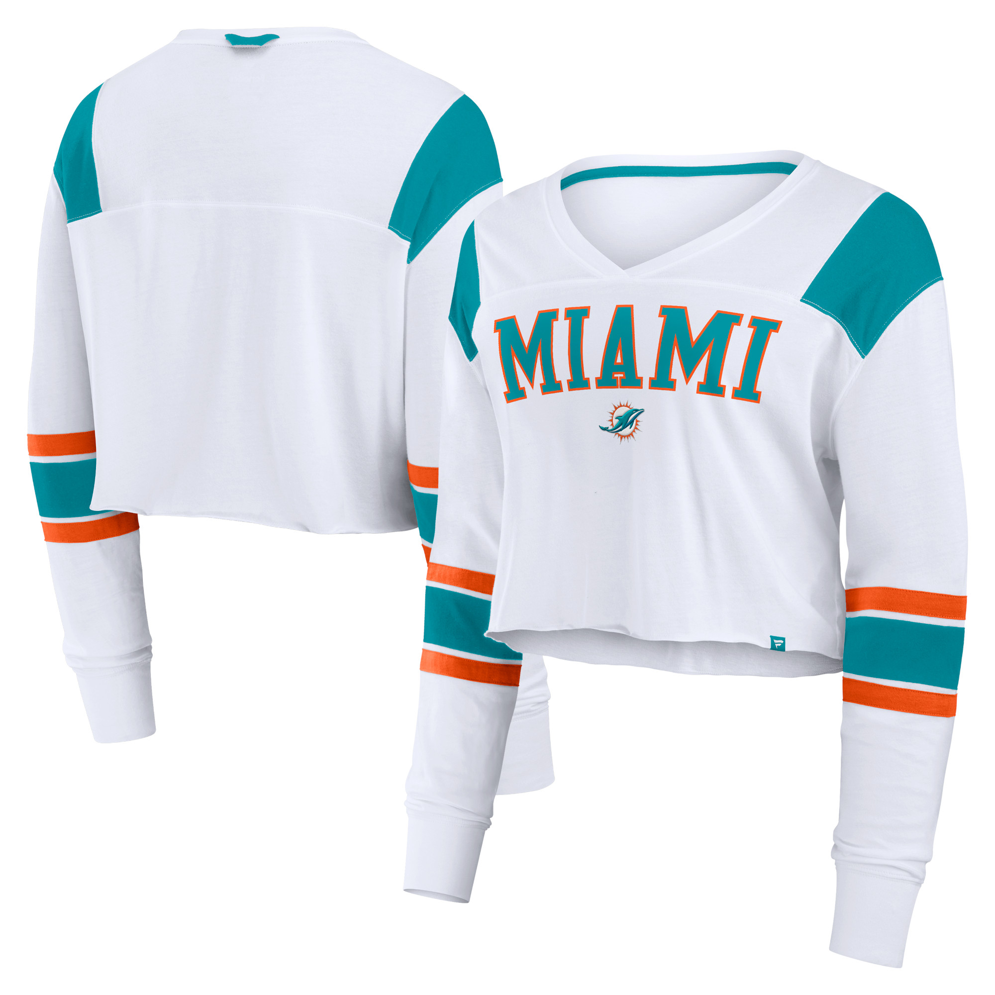 Women's Fanatics White Miami Dolphins Stretch Cropped Fashion Long Sleeve T-Shirt | Fanatics