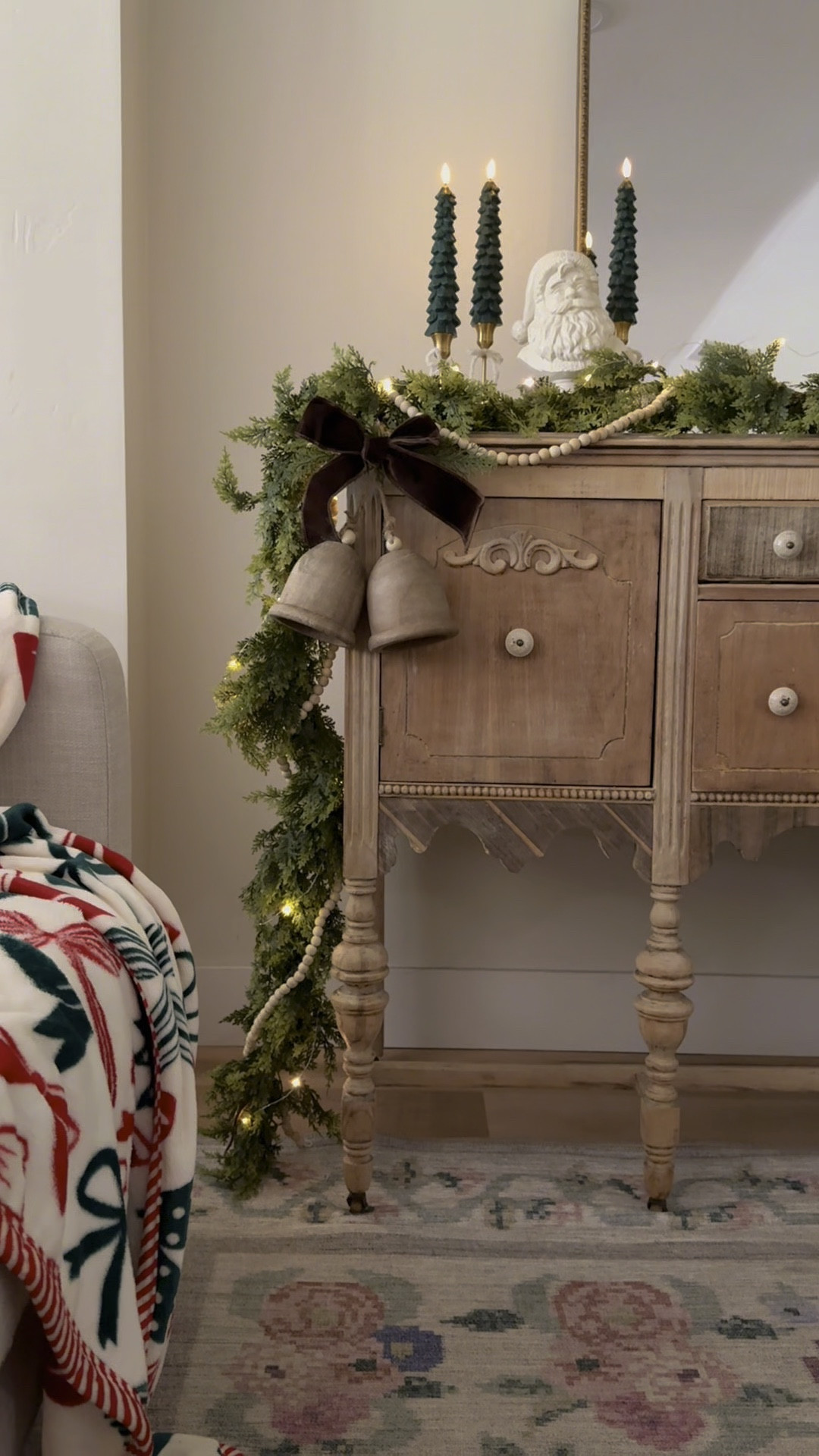 Doesn’t adding a wood bead garland, twinkle lights + bells make such a difference to a plain cedar garland?? I grabbed 2 of them: the other one is hanging over my mirror in the entryway if you look back a couple of posts! They’re 9 feet so lots of room to play with!



#LTKSeasonal #LTKHoliday #LTKHome