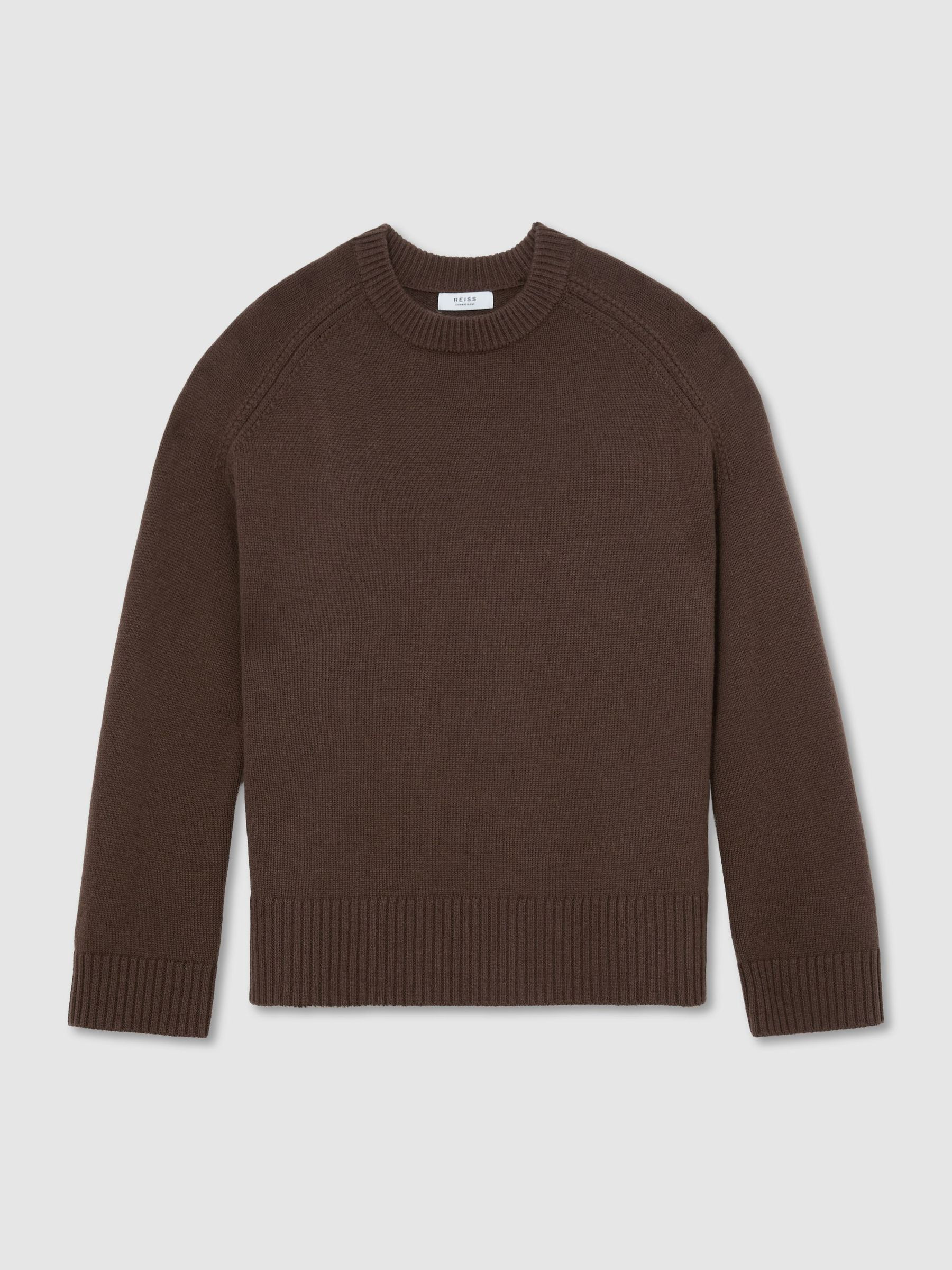 Reiss Wool-Cashmere Crew-Neck Raglan Jumper in Mocha Brown - REISS | Reiss UK