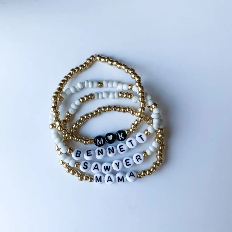 GOLD- Personalized Beaded Name Bracelets/ Customized Word Bracelet/ Name Bracelet/ Dearly Made Sh... | Etsy (US)
