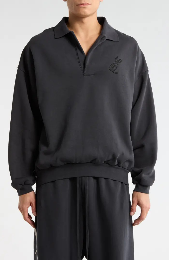 Fear of God Essentials Embroidered Classic Cotton Fleece Polo Sweatshirt | Nordstrom | Nordstrom